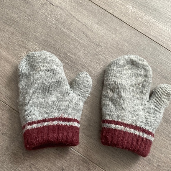 Toddler Gray & Burgundy Mittens - Picture 1 of 1